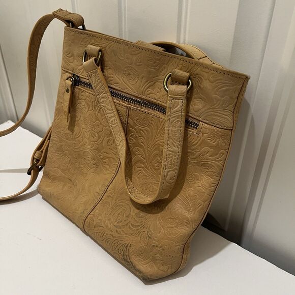 Steven By Steve Madden Embossed Floral Tan Leather Crossbody Bag Western Boho - Picture 5 of 13